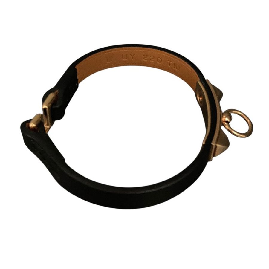 HERMÈS 愛馬仕 U刻 RIVALE MINI BRACELET 黑色皮革手環-3