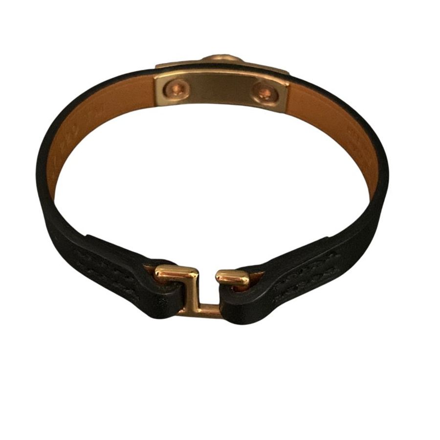 HERMÈS 愛馬仕 U刻 RIVALE MINI BRACELET 黑色皮革手環-4