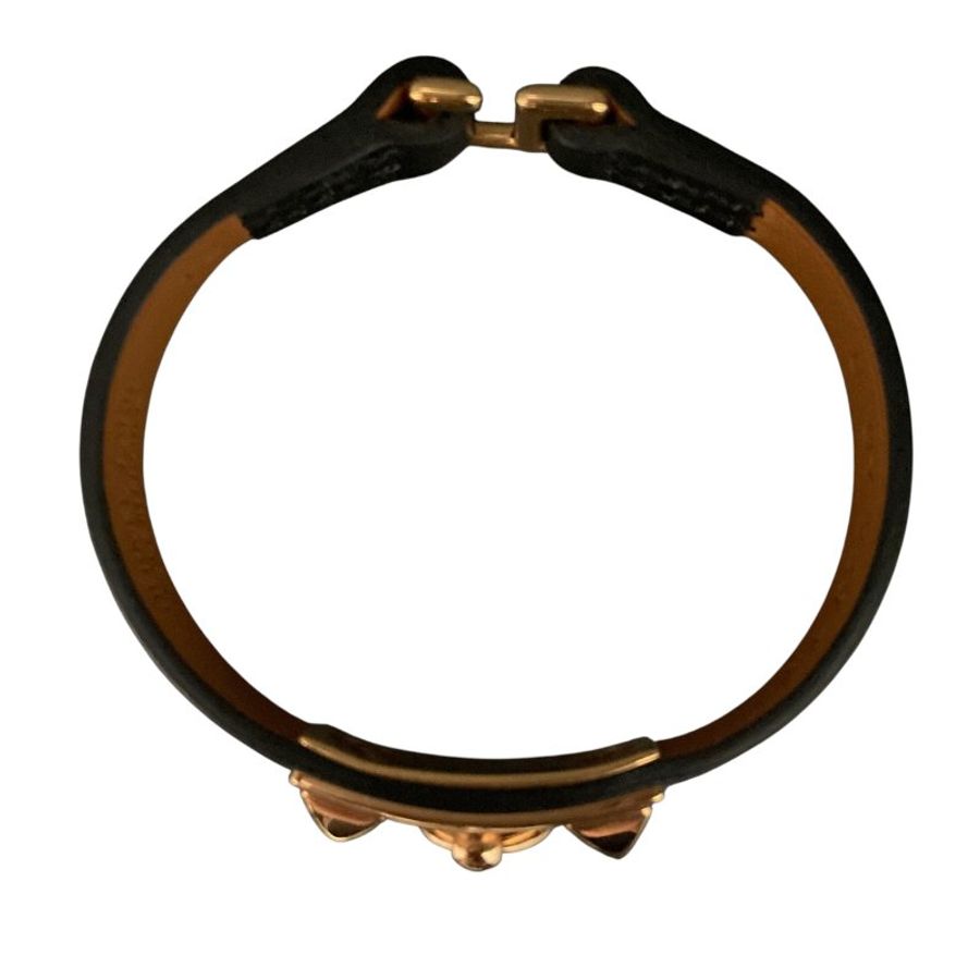HERMÈS 愛馬仕 U刻 RIVALE MINI BRACELET 黑色皮革手環-5