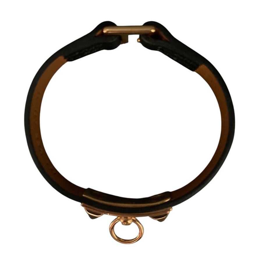 HERMÈS 愛馬仕 U刻 RIVALE MINI BRACELET 黑色皮革手環-6