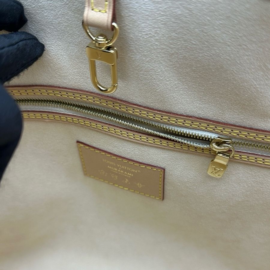 路易威登/Louis Vuitton 村上隆聯名neverfull中號托特包子母包手提包單肩包 白三彩 芯片款-5