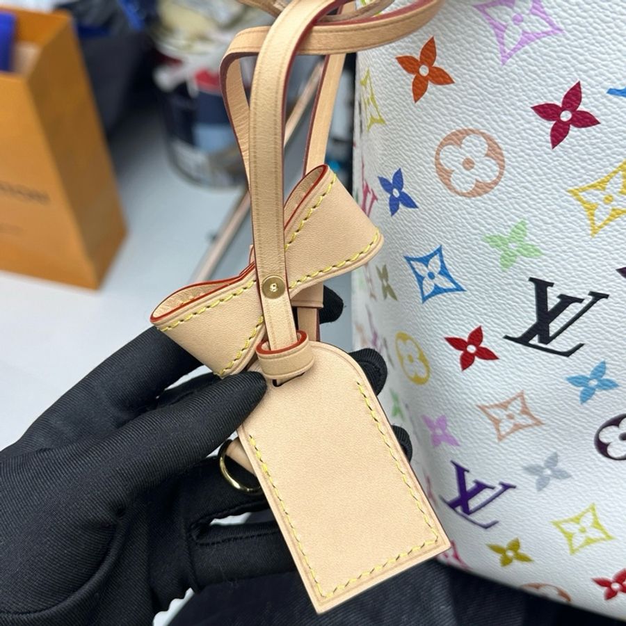 路易威登/Louis Vuitton 村上隆聯名neverfull中號托特包子母包手提包單肩包 白三彩 芯片款-6