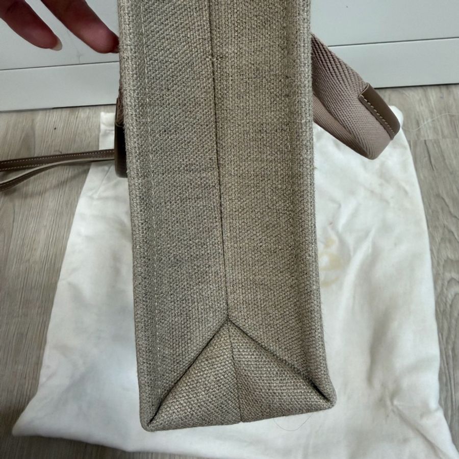 CHLOE亞麻奶茶小紙袋包(約26*20)刺繡款 超可愛奶茶色-2