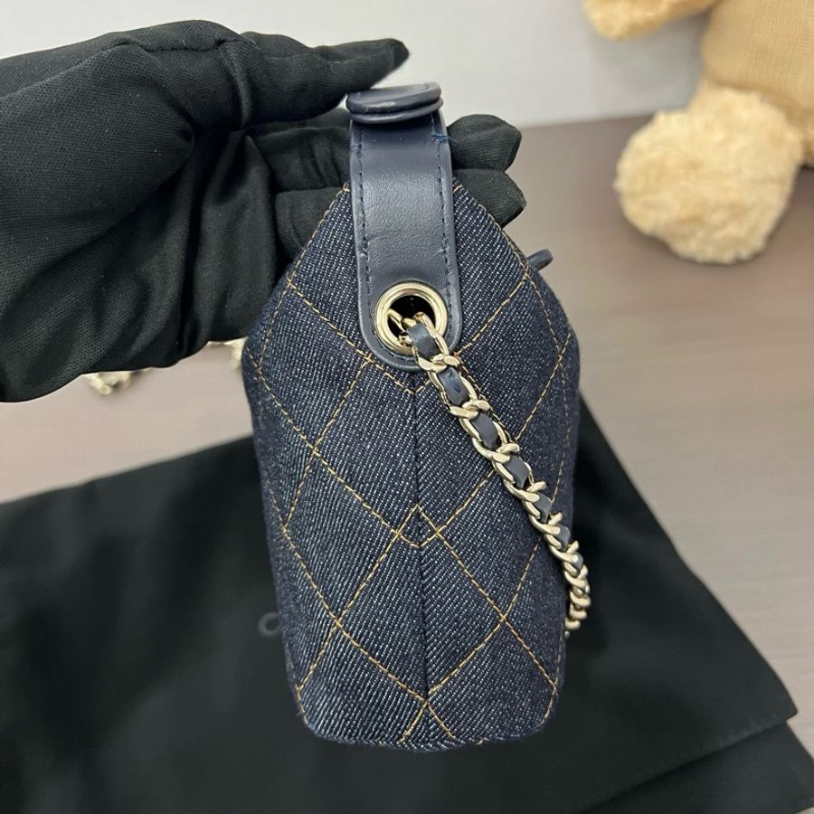 Chanel/香奈兒 26P牛仔丹寧外縫線飯盒包手提包斜挎包 芯片-2