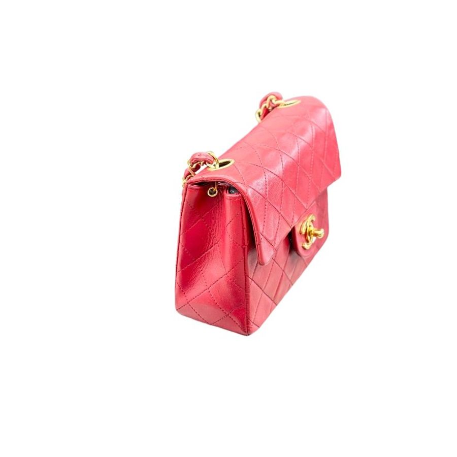 Chanel香奈兒菱格紋雙C扣方胖子紅金鏈條包-9