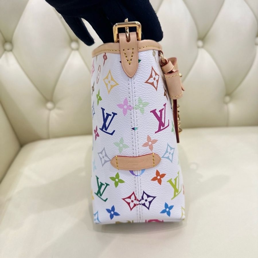 路易威登LV村上隆白三彩Carryall橫版 單肩包斜挎包腋下包-3