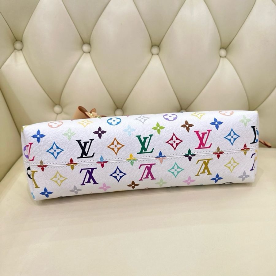 路易威登LV村上隆白三彩Carryall橫版 單肩包斜挎包腋下包-4