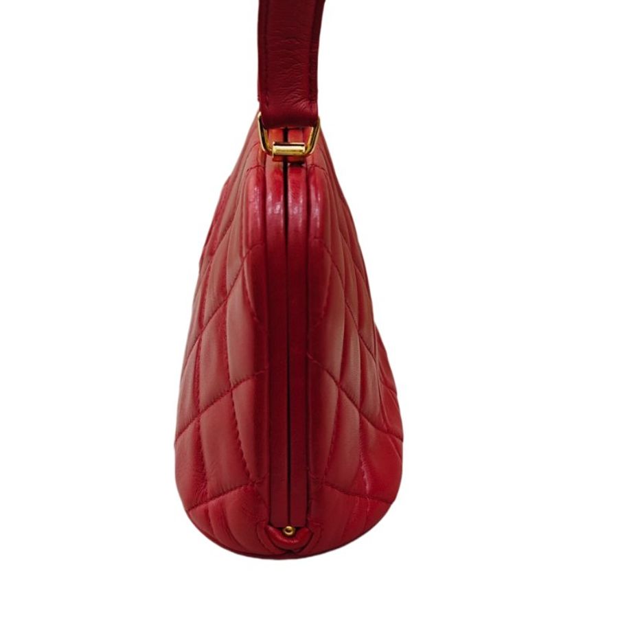 Chanel香奈兒菱格紋紅金手提晚宴包-10