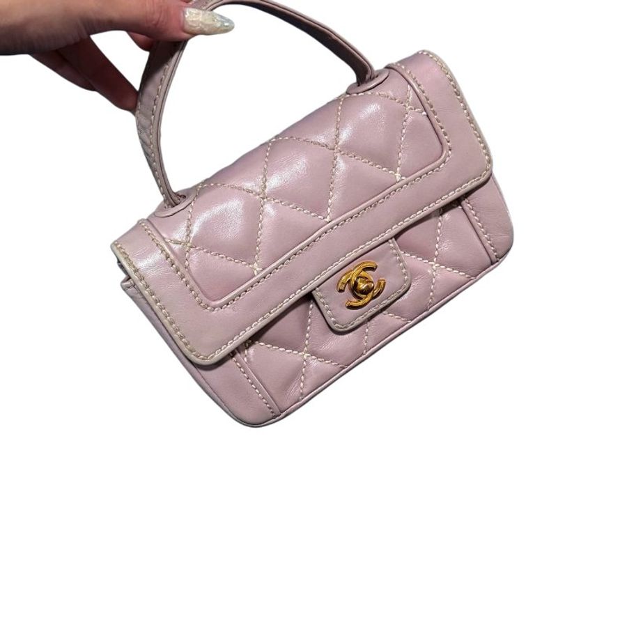 Chanel香奈兒菱格紋雙C 扣迷你凱莉手提包-14