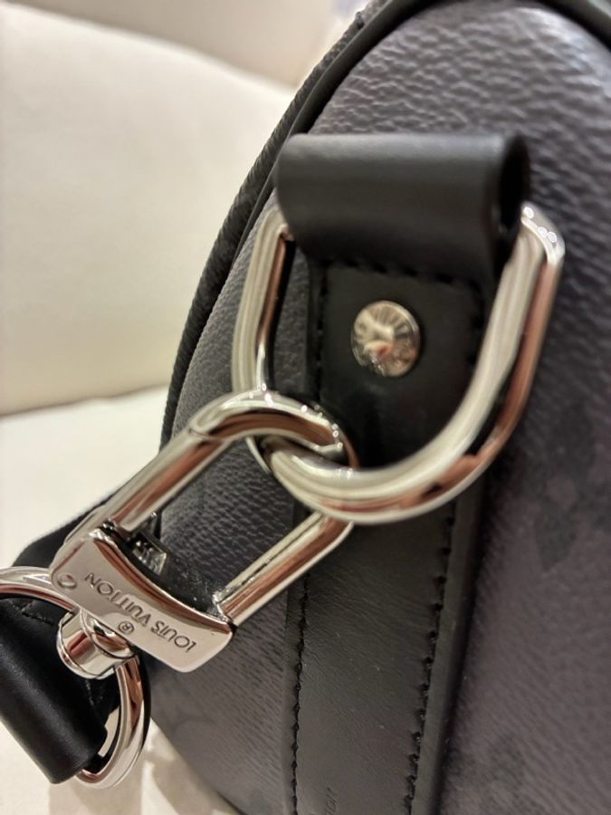 LV 路易威登 keepall 25 黑武士老花單肩斜挎手提包 黑色拼灰色 芯片款 有防塵袋-2