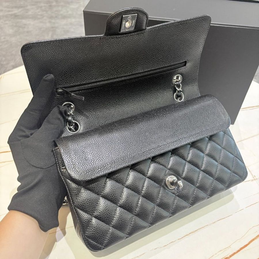 *SHIHNA名牌精品* CHANEL CF25 荔枝牛皮黑銀釦 斜背包/肩背包-2