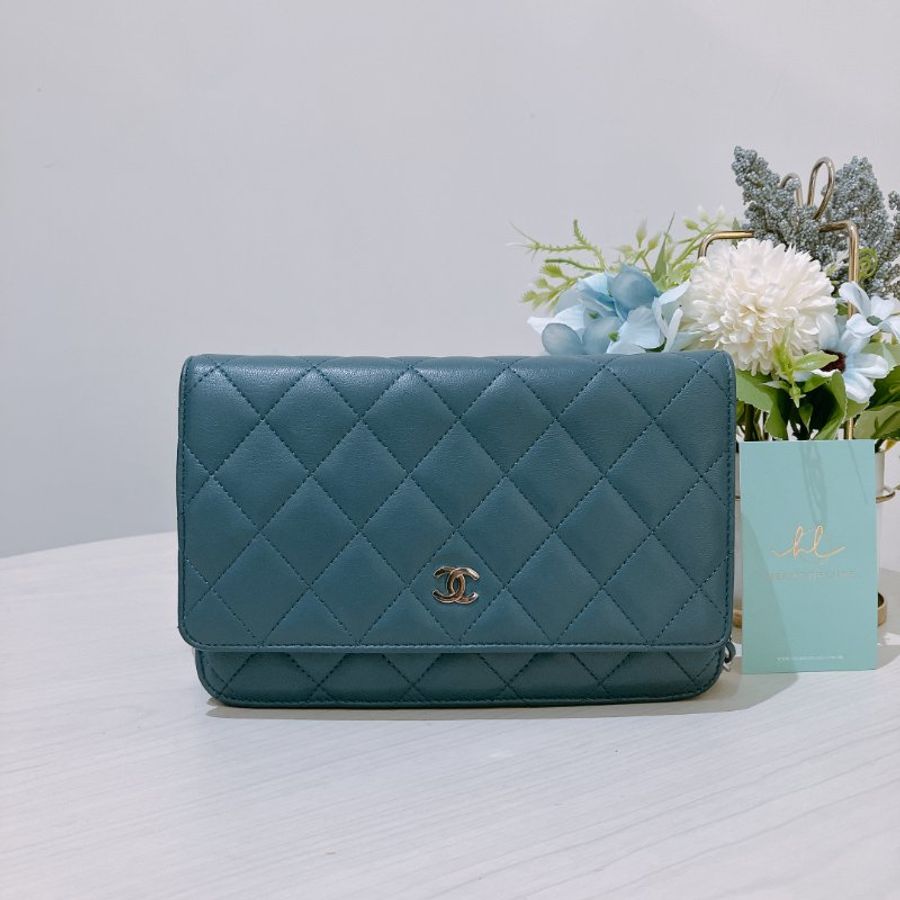 TK2121 Chanel 香奈兒經典長銀包連鍊帶包包 Classic Wallet On Chain Lambskin Blue x PHW-0