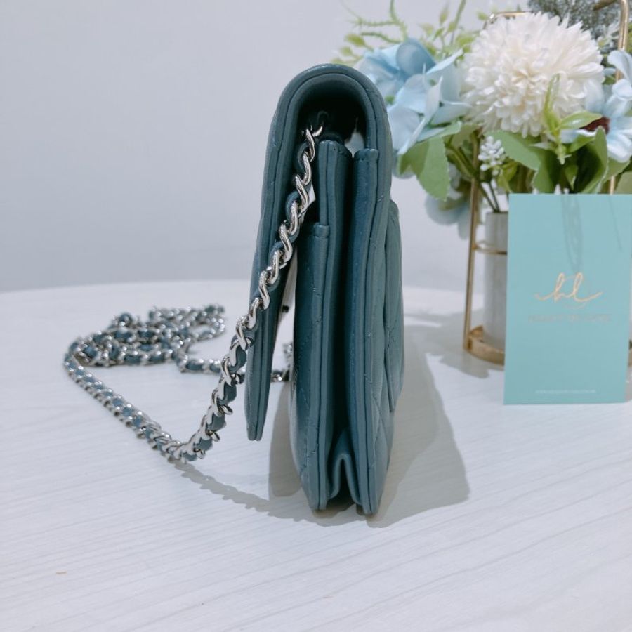 TK2121 Chanel 香奈兒經典長銀包連鍊帶包包 Classic Wallet On Chain Lambskin Blue x PHW-3