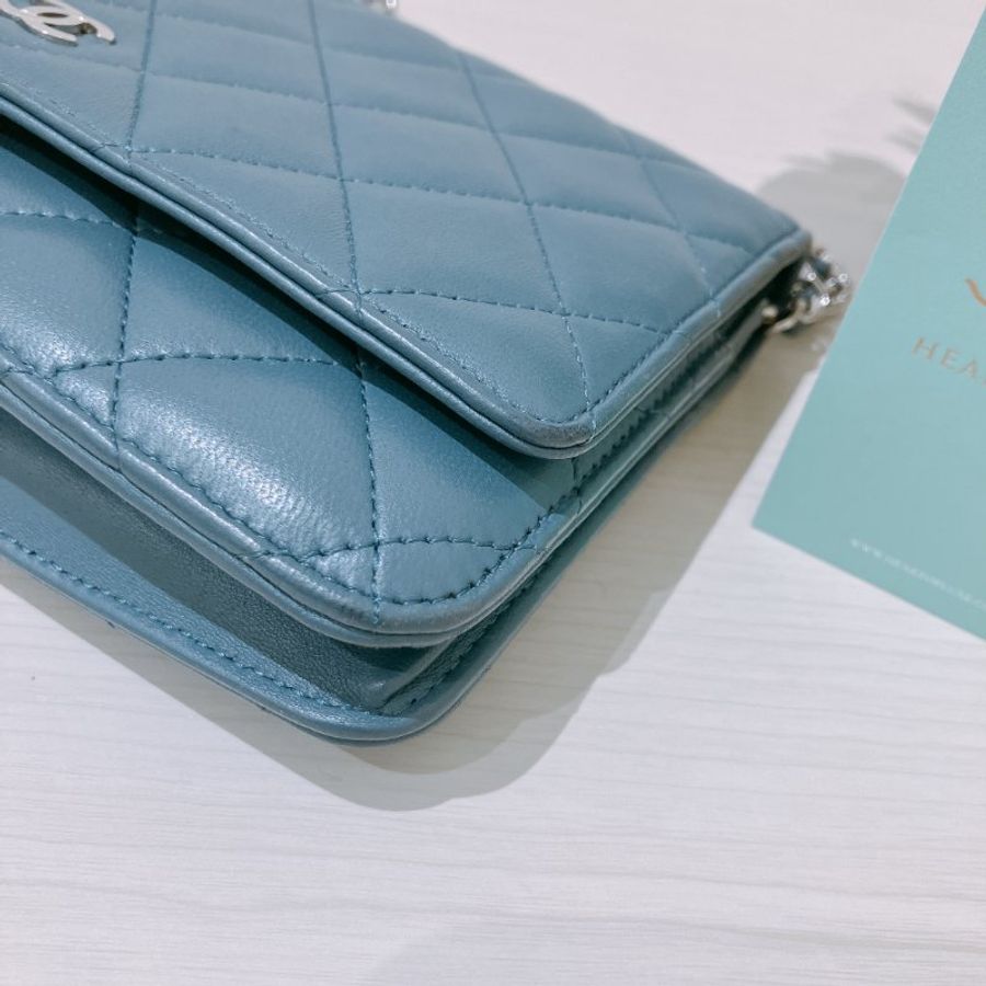 TK2121 Chanel 香奈兒經典長銀包連鍊帶包包 Classic Wallet On Chain Lambskin Blue x PHW-7