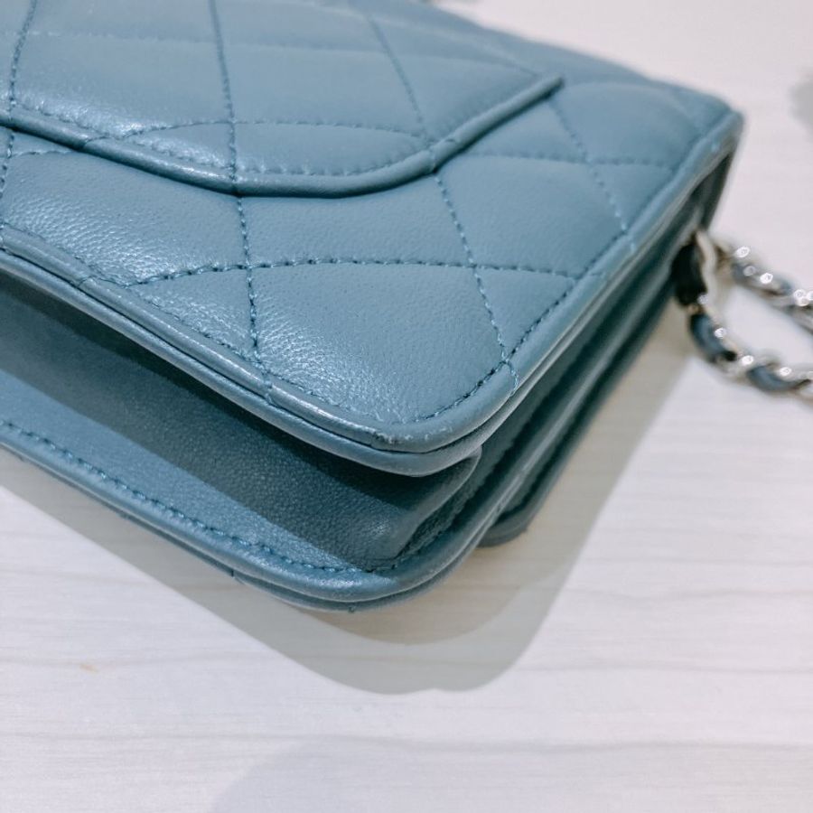 TK2121 Chanel 香奈兒經典長銀包連鍊帶包包 Classic Wallet On Chain Lambskin Blue x PHW-8