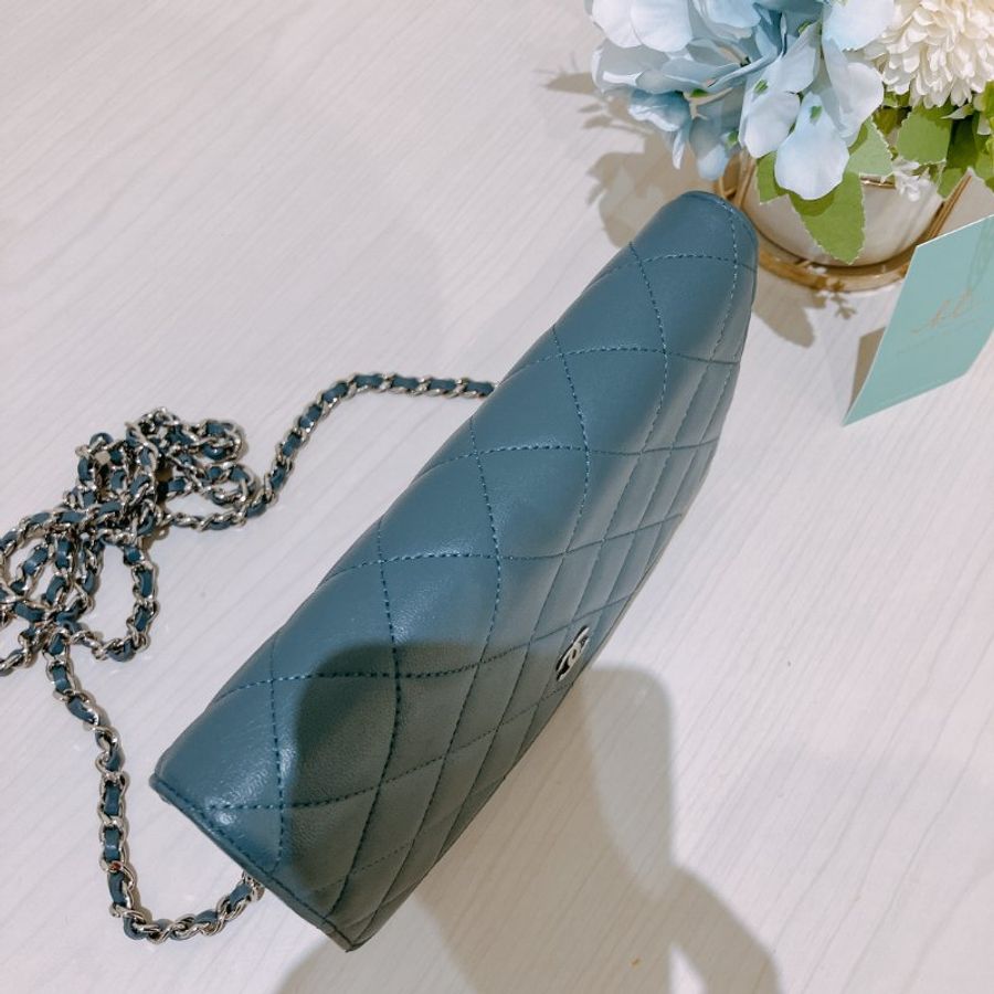 TK2121 Chanel 香奈兒經典長銀包連鍊帶包包 Classic Wallet On Chain Lambskin Blue x PHW-11