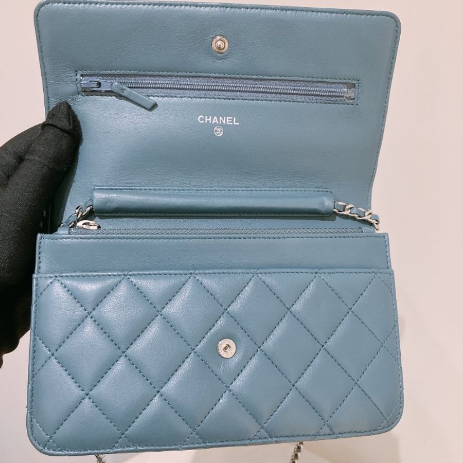 TK2121 Chanel 香奈兒經典長銀包連鍊帶包包 Classic Wallet On Chain Lambskin Blue x PHW-13