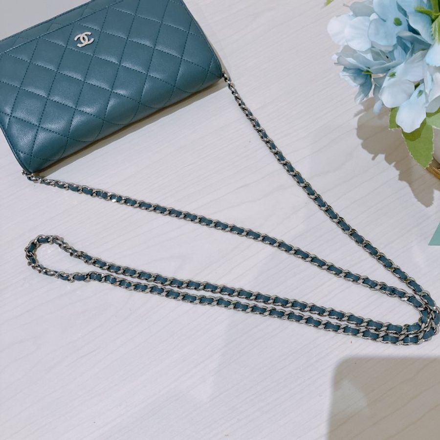 TK2121 Chanel 香奈兒經典長銀包連鍊帶包包 Classic Wallet On Chain Lambskin Blue x PHW-17