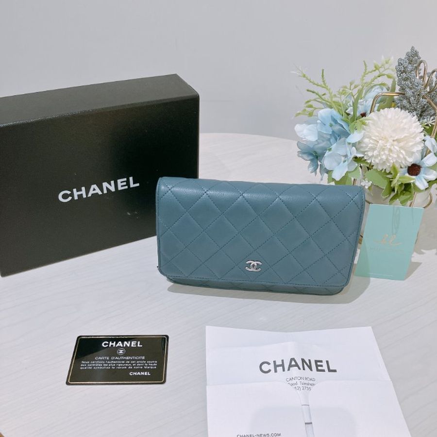 TK2121 Chanel 香奈兒經典長銀包連鍊帶包包 Classic Wallet On Chain Lambskin Blue x PHW-18