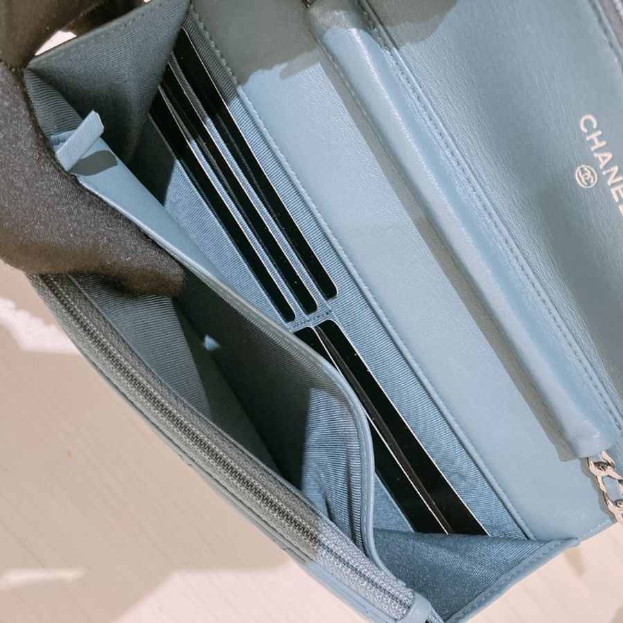 TK2121 Chanel 香奈兒經典長銀包連鍊帶包包 Classic Wallet On Chain Lambskin Blue x PHW-26