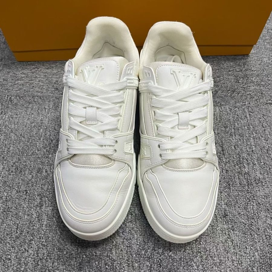 Louis vuitton白色皮革側面標識圓頭系帶低幫板鞋 Size:38碼-1