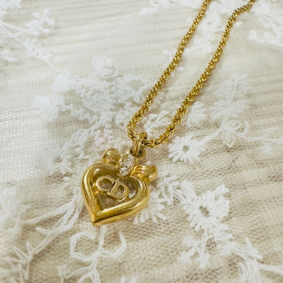 Christian Dior 蝴蝶結愛心CD項鍊✨極美-1