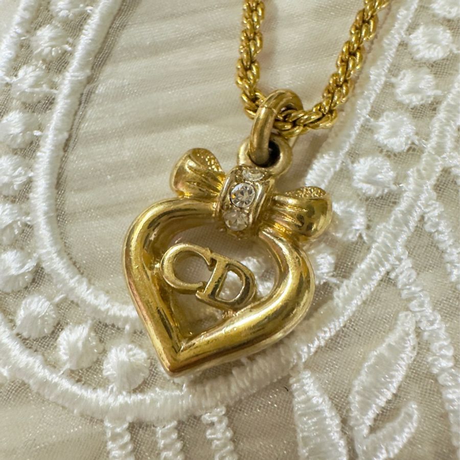 Christian Dior 蝴蝶結愛心CD項鍊✨極美-2