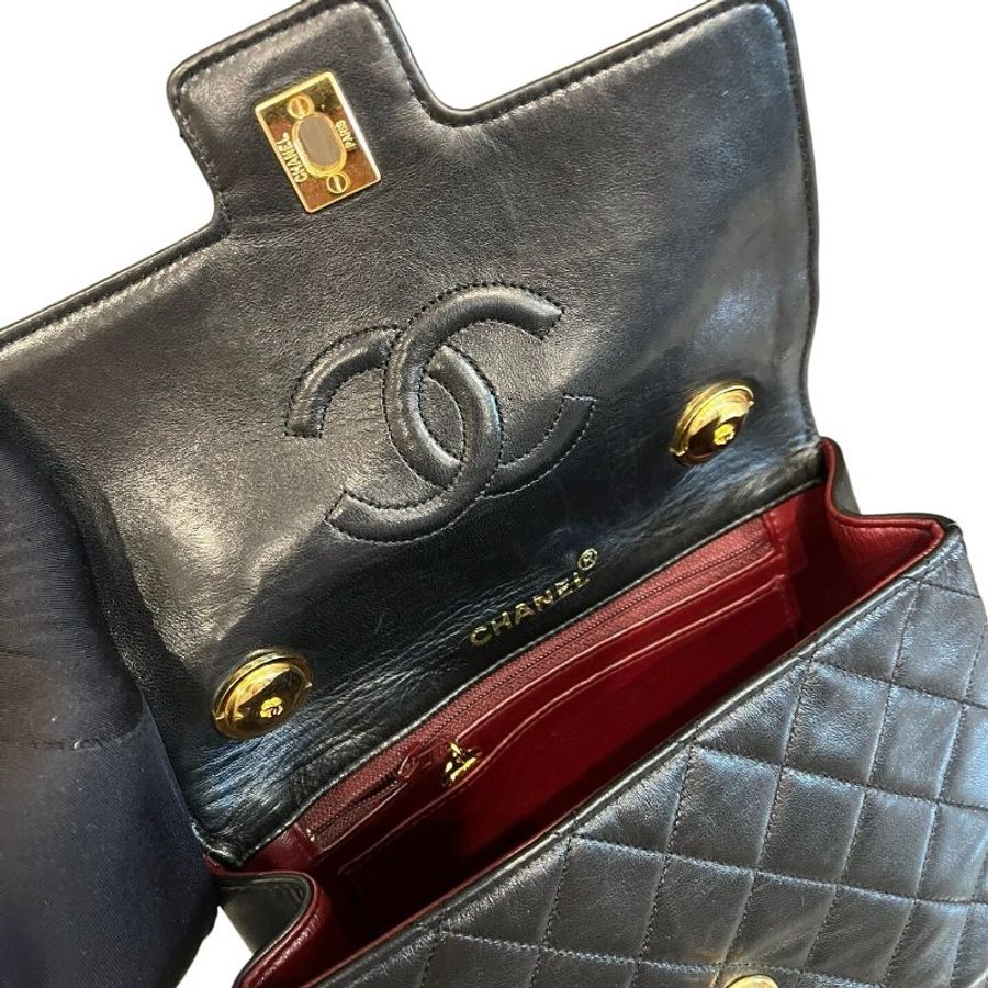 Chanel 香奈兒黑金菱格紋雙扣凱莉手提包-7