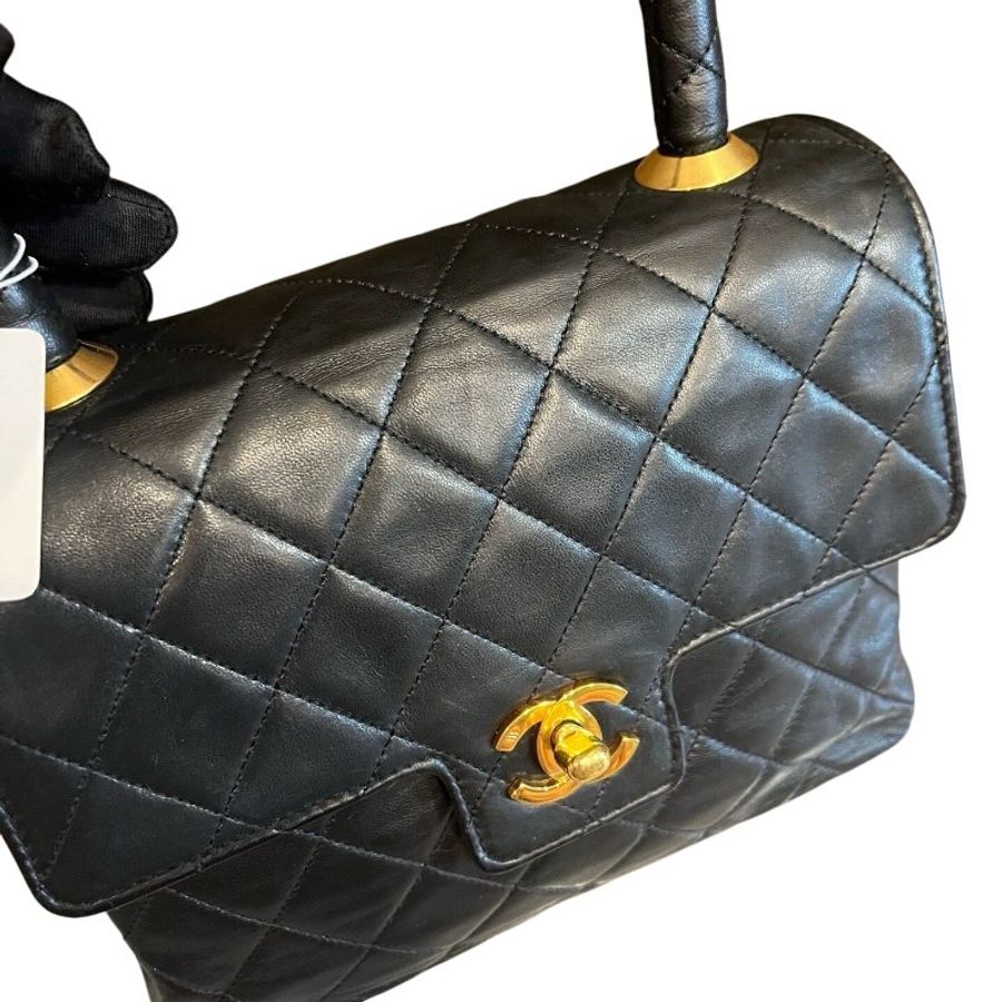 Chanel 香奈兒黑金菱格紋雙扣凱莉手提包-1