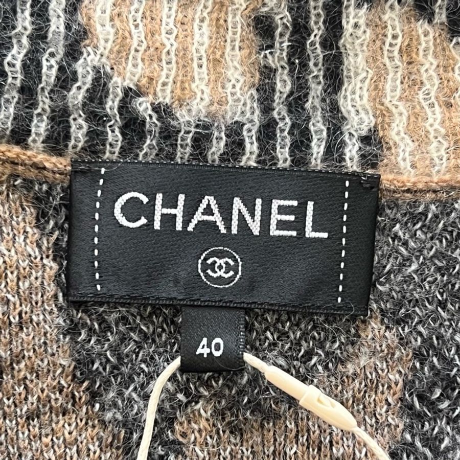 Chanel • 23A達喀爾卡其色拼黑色羊毛馬海毛混紡豹紋山茶花針織開衫-6
