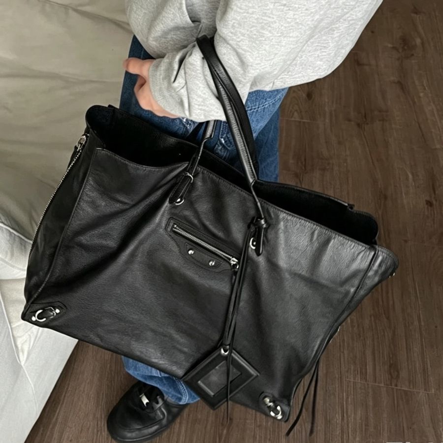 Balenciaga 巴黎世家經典 Papier 黑銀機車托特包附原厰背帶👵🏻-2