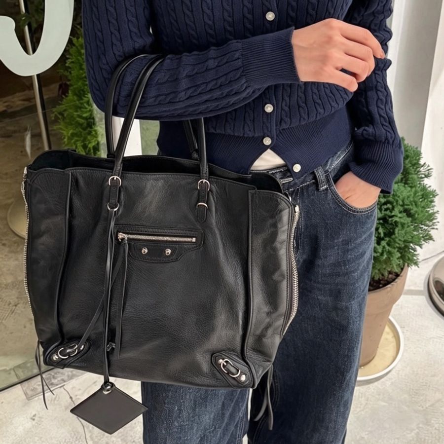 Balenciaga 巴黎世家經典 Papier 黑銀機車托特包附原厰背帶👵🏻-7