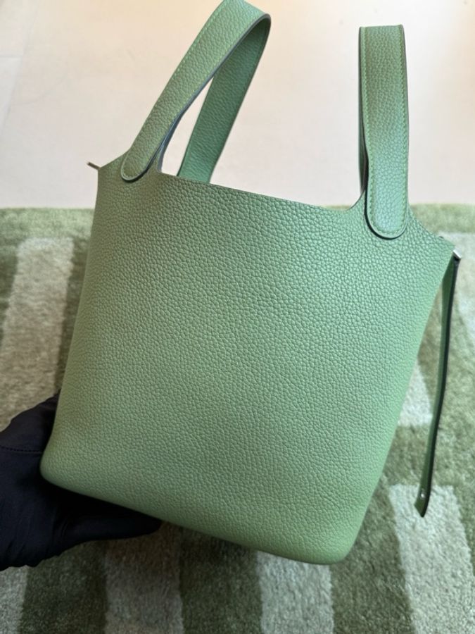 Hermès 愛馬仕 菜籃子18牛油果綠銀扣 鎖具塵袋D刻-1