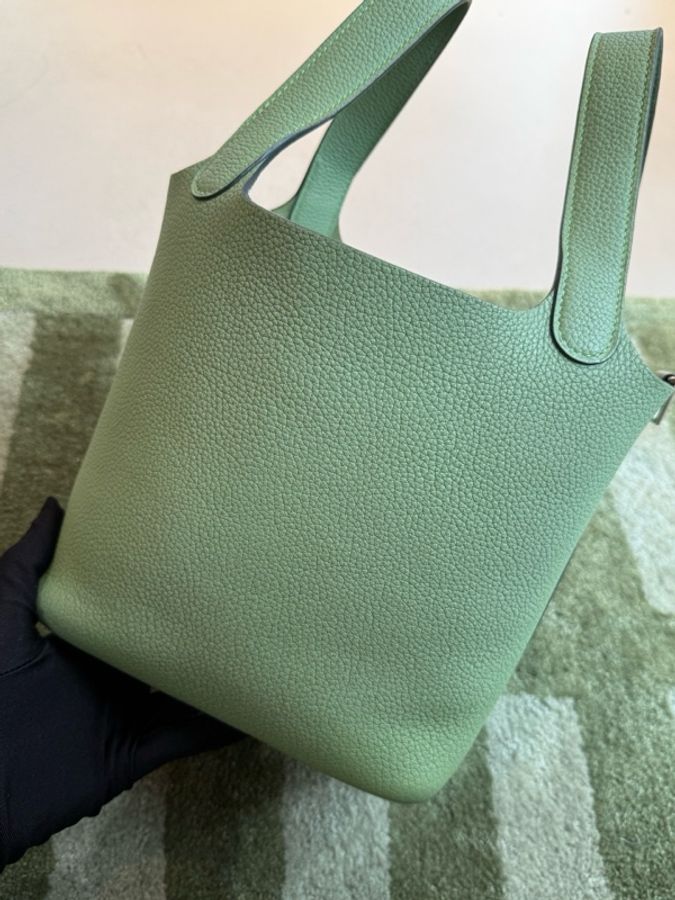 Hermès 愛馬仕 菜籃子18牛油果綠銀扣 鎖具塵袋D刻-2