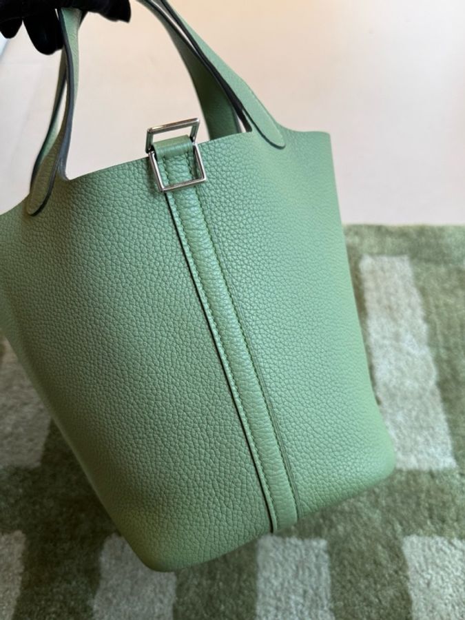 Hermès 愛馬仕 菜籃子18牛油果綠銀扣 鎖具塵袋D刻-3