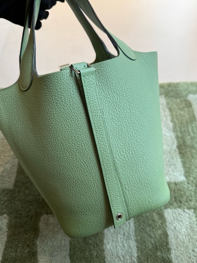 Hermès 愛馬仕 菜籃子18牛油果綠銀扣 鎖具塵袋D刻-4