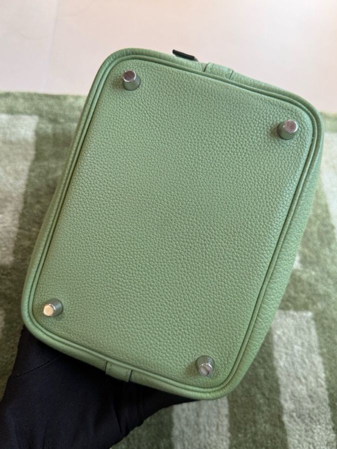 Hermès 愛馬仕 菜籃子18牛油果綠銀扣 鎖具塵袋D刻-5