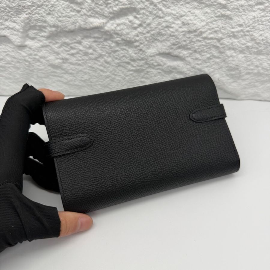 愛馬仕Hermes kelly long 三折錢包 黑色 銀扣 e皮 Stamp:C刻-1