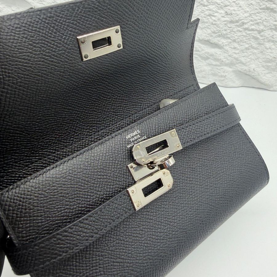 愛馬仕Hermes kelly long 三折錢包 黑色 銀扣 e皮 Stamp:C刻-5
