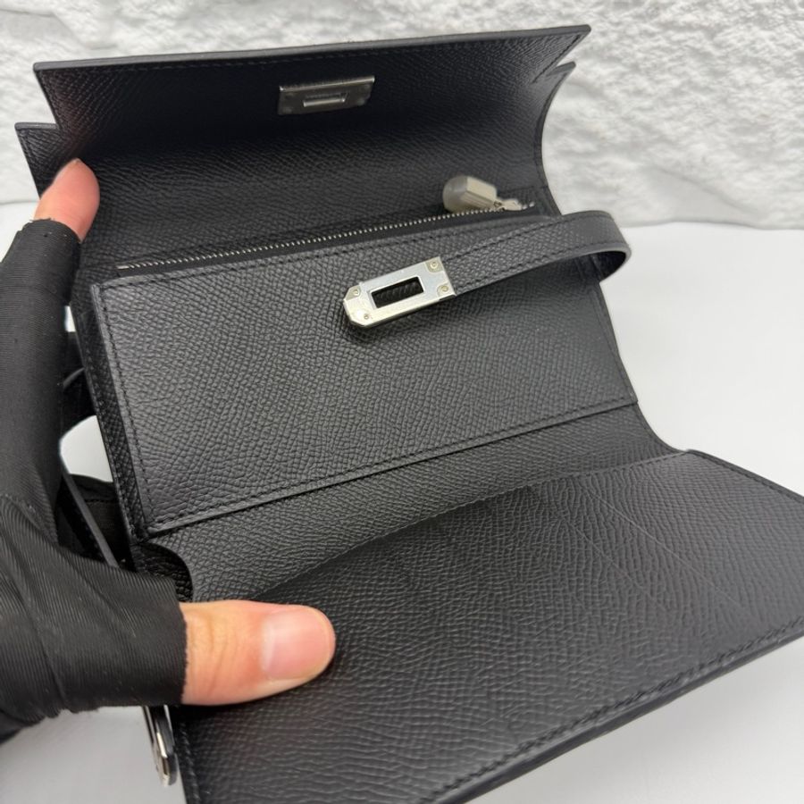 愛馬仕Hermes kelly long 三折錢包 黑色 銀扣 e皮 Stamp:C刻-6