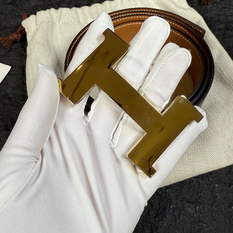 99新 HERMES/愛馬仕 經典金色H扣 黑色皮帶 110碼 U刻 寬度3.8cm 配件:塵袋-1