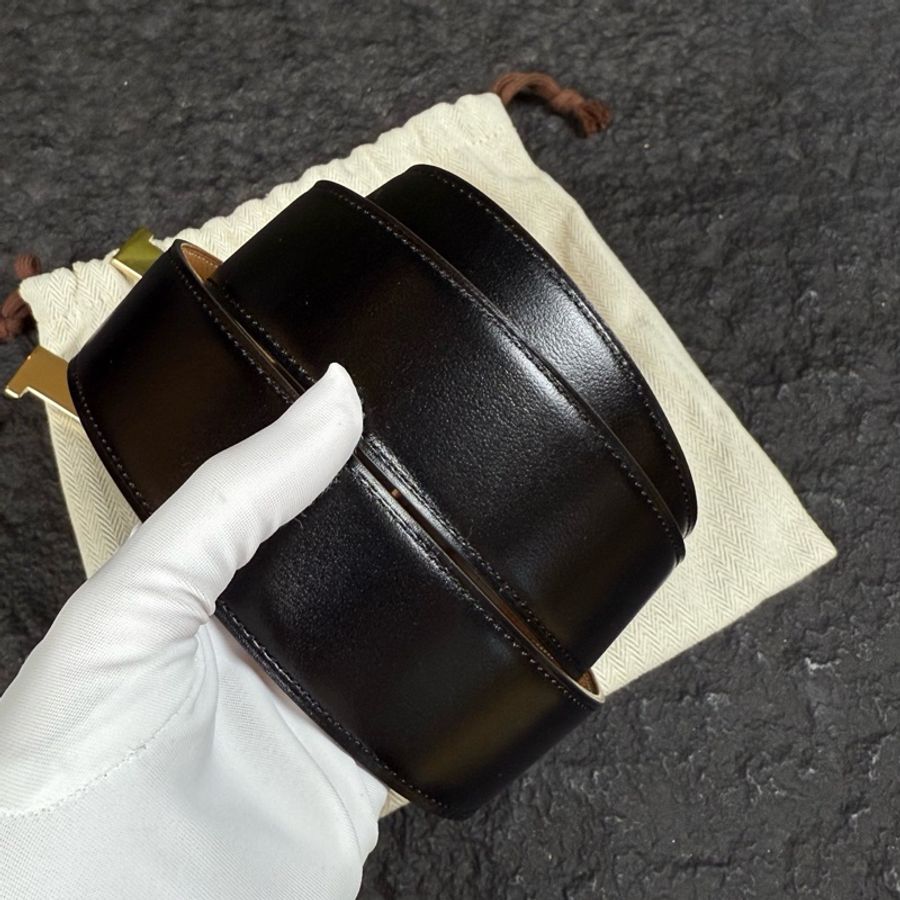 99新 HERMES/愛馬仕 經典金色H扣 黑色皮帶 110碼 U刻 寬度3.8cm 配件:塵袋-4