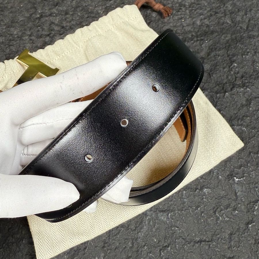 99新 HERMES/愛馬仕 經典金色H扣 黑色皮帶 110碼 U刻 寬度3.8cm 配件:塵袋-5