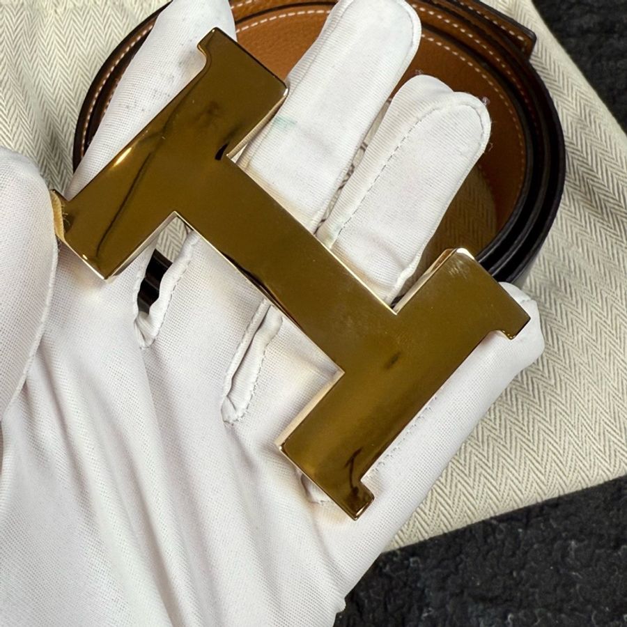 99新 HERMES/愛馬仕 經典金色H扣 黑色皮帶 110碼 U刻 寬度3.8cm 配件:塵袋-6