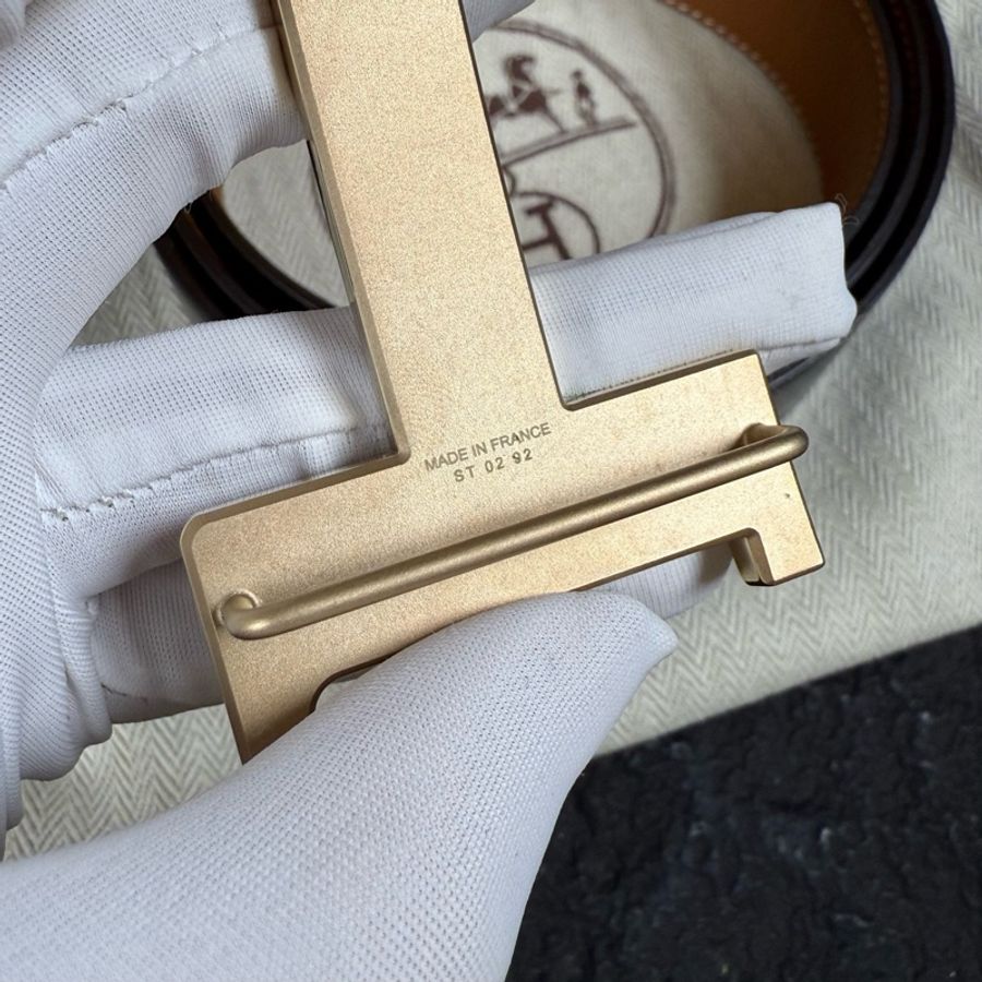 99新 HERMES/愛馬仕 經典金色H扣 黑色皮帶 110碼 U刻 寬度3.8cm 配件:塵袋-7