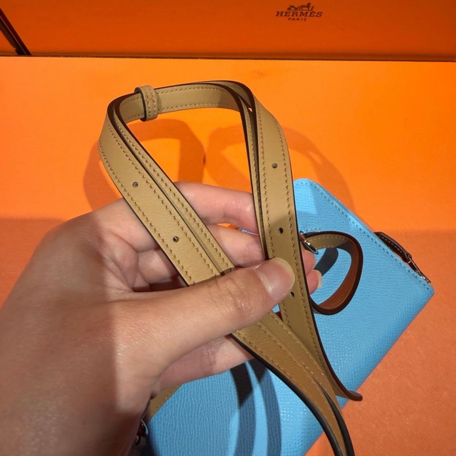 Hermes 愛馬仕 天藍色/薄荷色/瑪莎拉茶色 拼色 E皮/S皮 Nouveau Togo 單肩斜挎包 Stamp:U刻 配件:塵袋 盒子-7