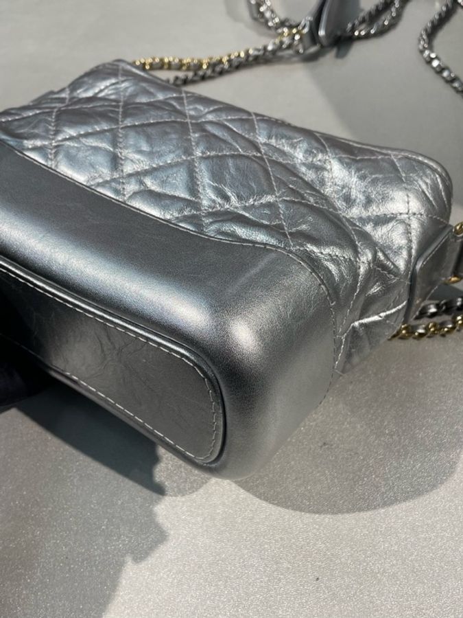 香奈兒Chanel銀色牛皮小號流浪包單肩斜挎包 15/20/8。-6