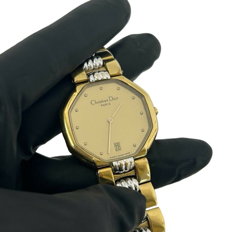 Christian Dior 復古八角形不鏽鋼石英腕錶 金色 31990-4