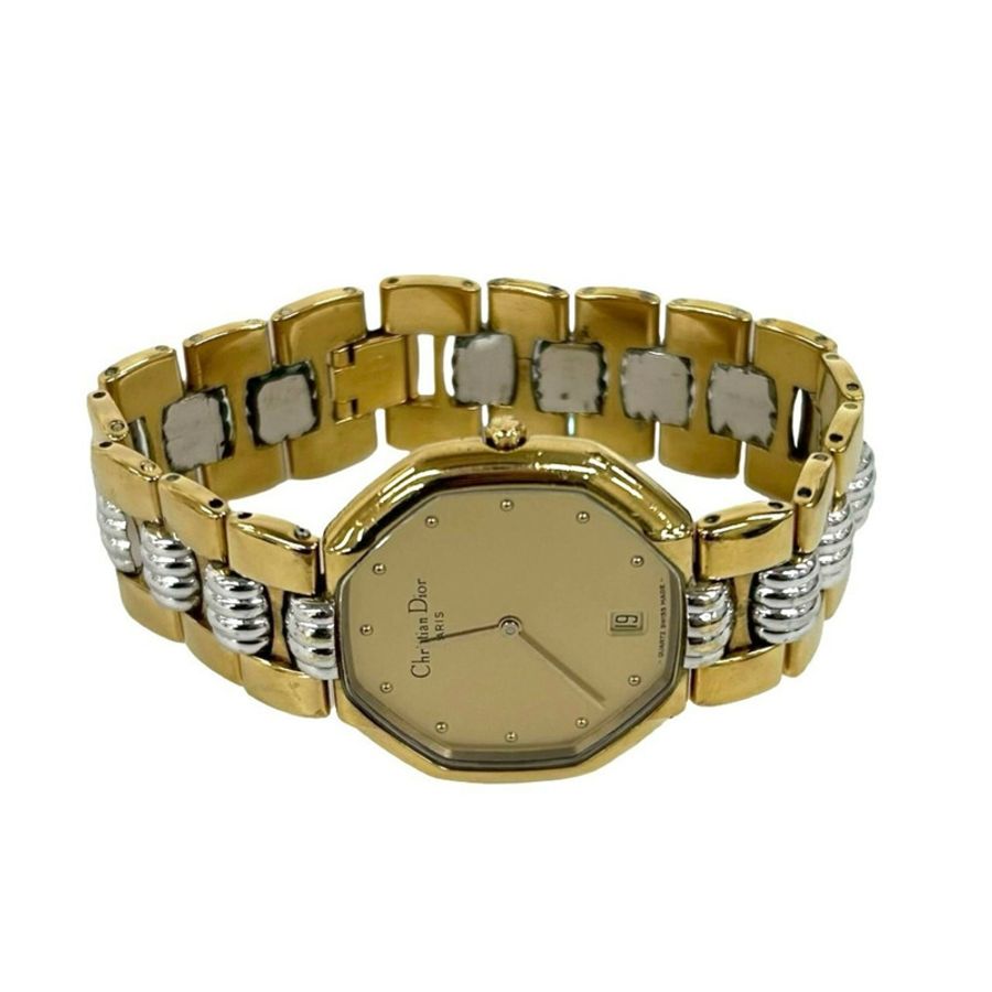 Christian Dior 復古八角形不鏽鋼石英腕錶 金色 31990-7