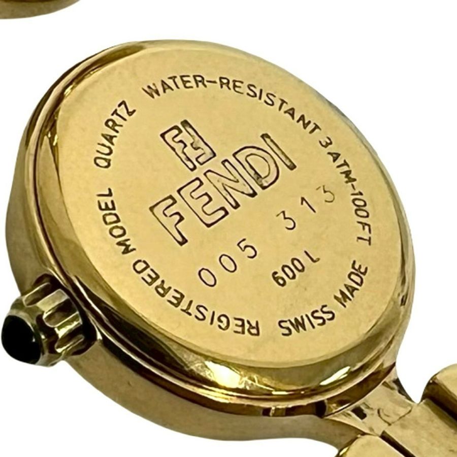 FENDI 600L 標誌錒刻鍍金石英腕錶手鐲金色 22368-4